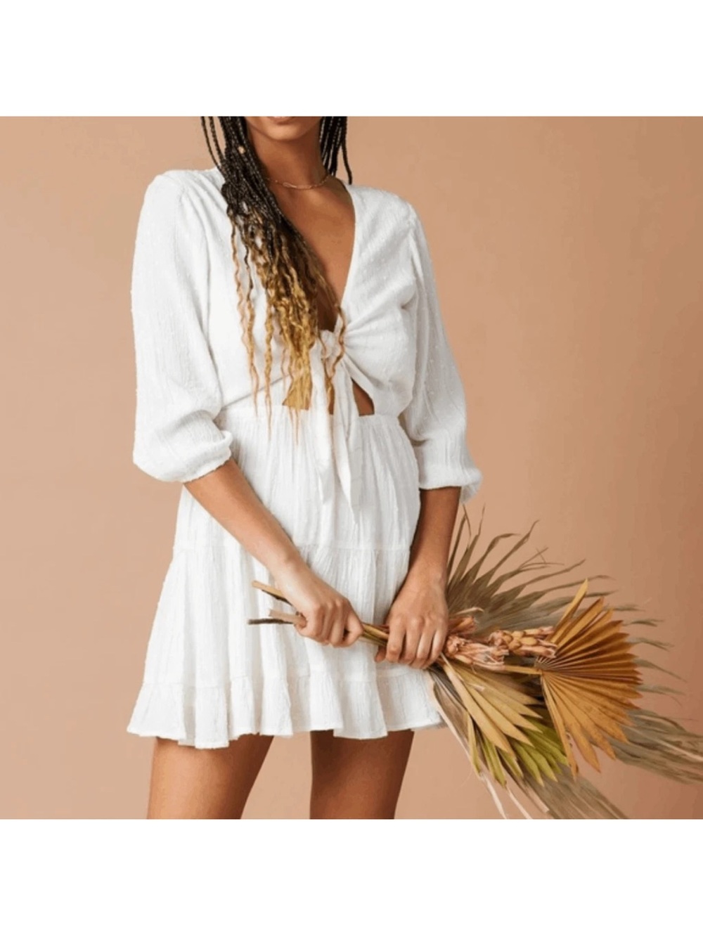 l*space stay golden White Tie-Front Mini Dress medium